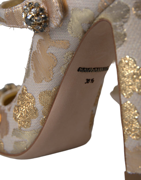 Dolce & Gabbana Gold Jacquard Crystal Mary Jane Pumps – Women’s Heels