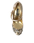 Dolce & Gabbana Gold Jacquard Crystal Mary Jane Pumps – Women’s Heels
