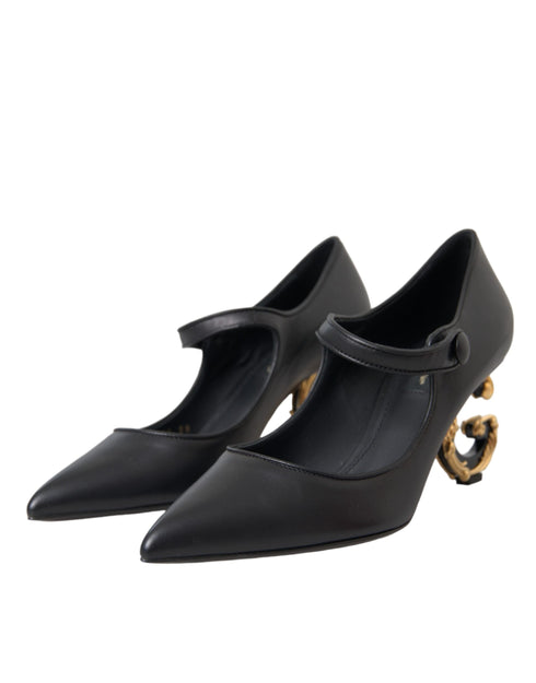 Dolce & Gabbana Black Leather Mary Jane Pumps with Logo Heels – Women’s