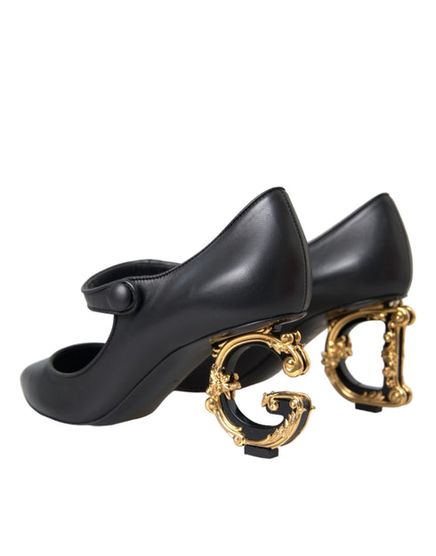 Dolce & Gabbana Black Leather Mary Jane Pumps with Logo Heels – Women’s