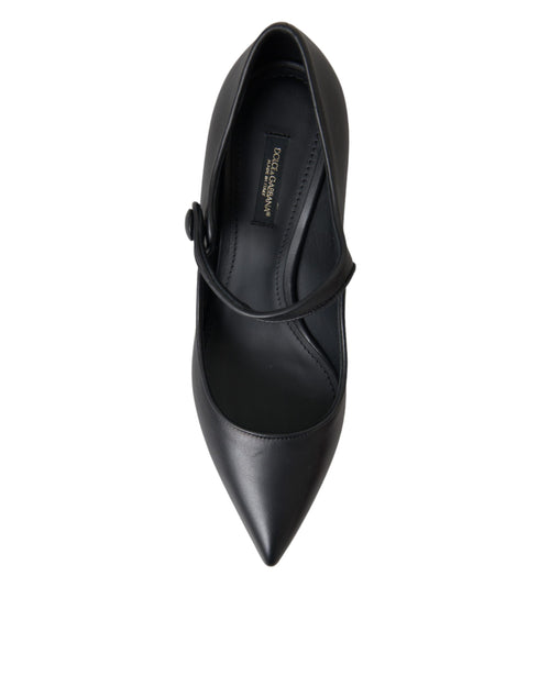 Dolce & Gabbana Black Leather Mary Jane Pumps with Logo Heels – Women’s