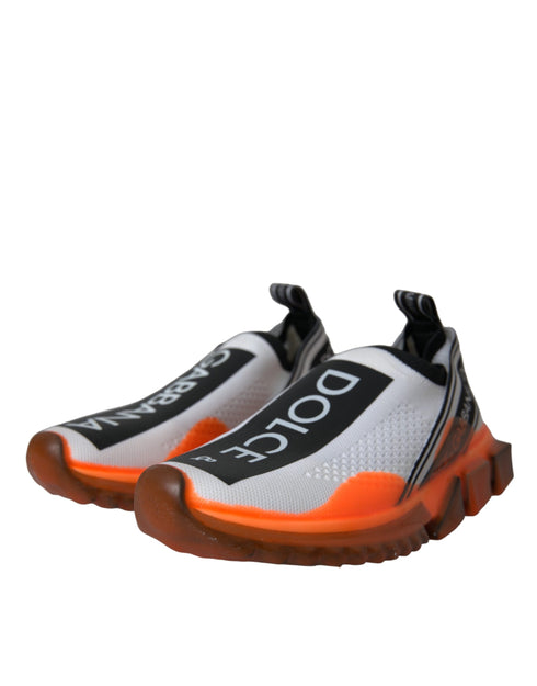 Dolce & Gabbana Sorrento White Black Orange Slip-On Logo Sneakers Shoes