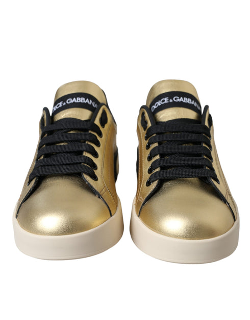 Dolce & Gabbana Gold Portofino Calf Leather Low-Top Sneakers Shoes for Women