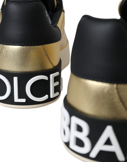 Dolce & Gabbana Gold Portofino Calf Leather Low-Top Sneakers Shoes for Women