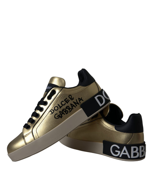 Dolce & Gabbana Gold Portofino Calf Leather Low-Top Sneakers Shoes for Women
