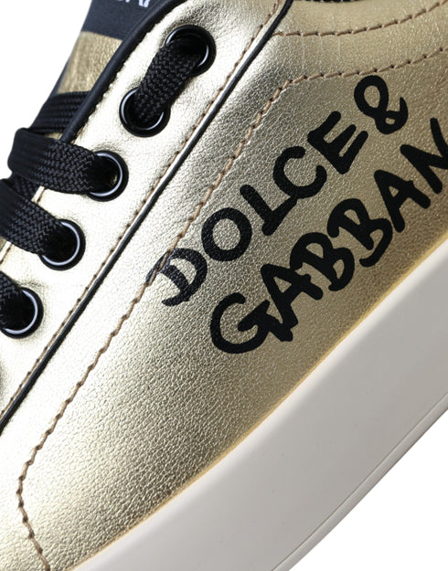 Dolce & Gabbana Gold Portofino Calf Leather Low-Top Sneakers Shoes for Women