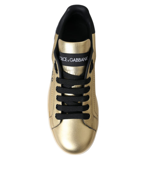 Dolce & Gabbana Gold Portofino Calf Leather Low-Top Sneakers Shoes for Women