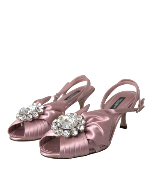 Dolce & Gabbana Keira Crystal Heels Sandals Pink Silk Women's Shoes