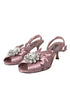 Dolce & Gabbana Keira Crystal Heels Sandals Pink Silk Women's Shoes