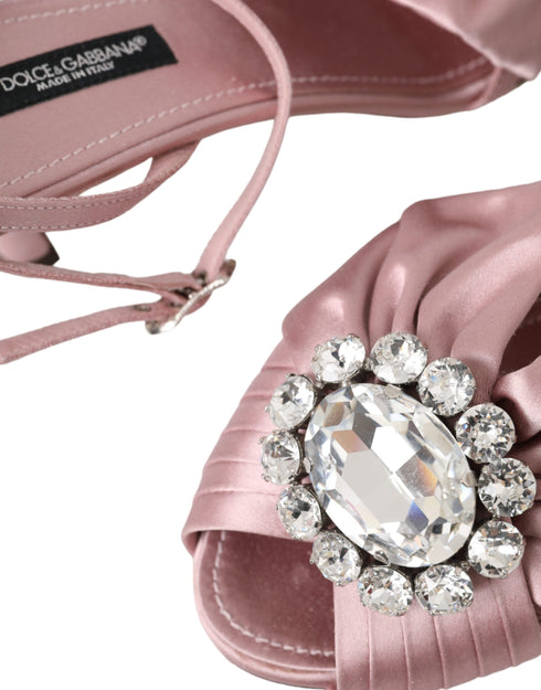 Dolce & Gabbana Keira Crystal Heels Sandals Pink Silk Women's Shoes