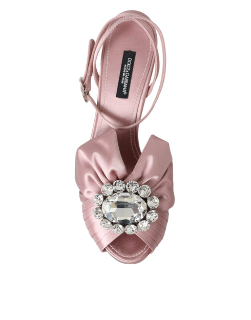 Dolce & Gabbana Keira Crystal Heels Sandals Pink Silk Women's Shoes