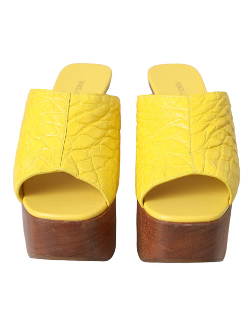 Dolce & Gabbana Yellow Leather Mule Wedge Slides – Women's Logo Platform Sandals