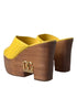 Dolce & Gabbana Yellow Leather Mule Wedge Slides – Women's Logo Platform Sandals