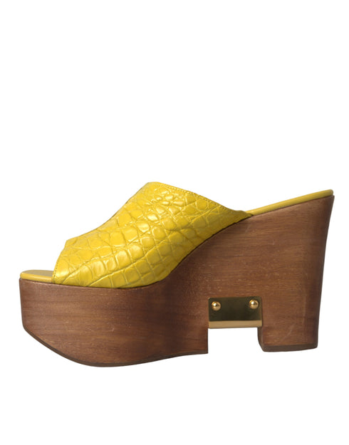 Dolce & Gabbana Yellow Leather Mule Wedge Slides – Women's Logo Platform Sandals