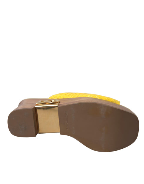 Dolce & Gabbana Yellow Leather Mule Wedge Slides – Women's Logo Platform Sandals