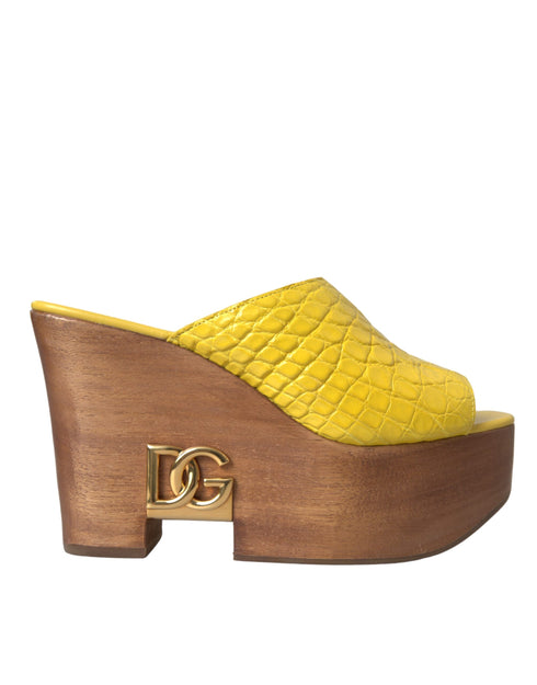 Dolce & Gabbana Yellow Leather Mule Wedge Slides – Women's Logo Platform Sandals