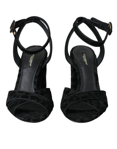 Dolce & Gabbana Leopard Ankle Strap Sandals | Black Suede Heels for Women