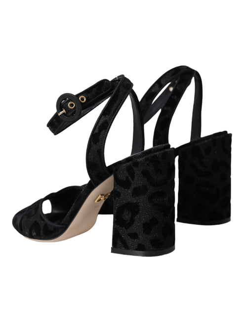 Dolce & Gabbana Leopard Ankle Strap Sandals | Black Suede Heels for Women