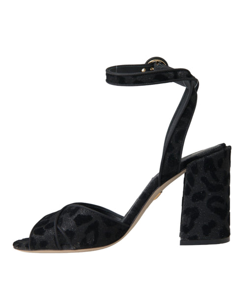 Dolce & Gabbana Leopard Ankle Strap Sandals | Black Suede Heels for Women