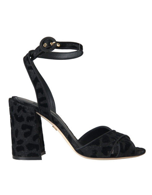 Dolce & Gabbana Leopard Ankle Strap Sandals | Black Suede Heels for Women