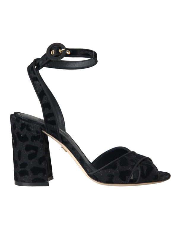 Dolce & Gabbana Leopard Ankle Strap Sandals | Black Suede Heels for Women