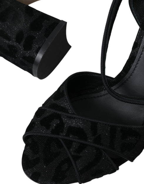 Dolce & Gabbana Leopard Ankle Strap Sandals | Black Suede Heels for Women
