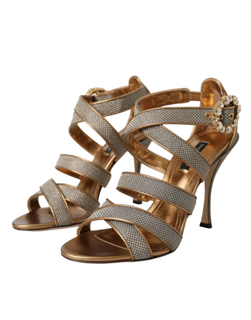 Dolce & Gabbana Stiletto Sandals Bronze Crystal Strap Heels Gold Leather - Women’s Shoes