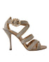 Dolce & Gabbana Stiletto Sandals Bronze Crystal Strap Heels Gold Leather - Women’s Shoes