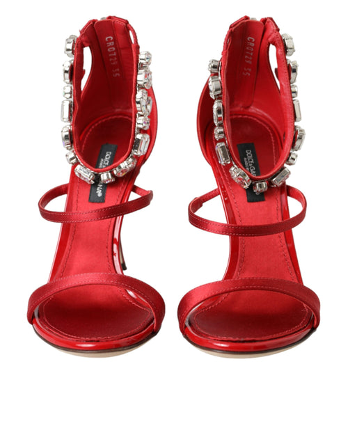Dolce & Gabbana Red Keira Satin Crystal Sandals – Women's Embellished Heels