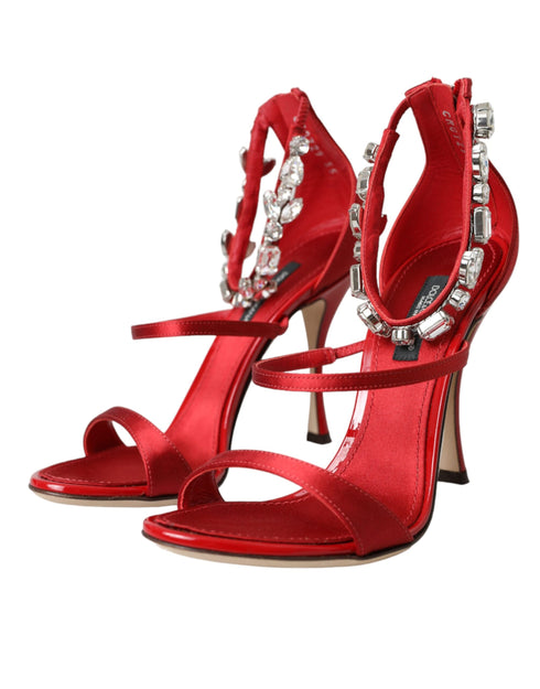 Dolce & Gabbana Red Keira Satin Crystal Sandals – Women's Embellished Heels