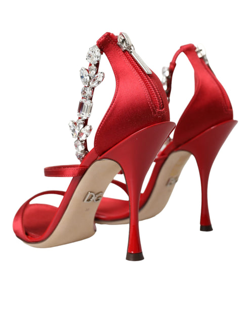 Dolce & Gabbana Red Keira Satin Crystal Sandals – Women's Embellished Heels