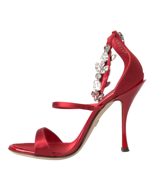 Dolce & Gabbana Red Keira Satin Crystal Sandals – Women's Embellished Heels