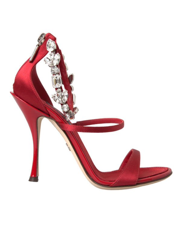 Dolce & Gabbana Red Keira Satin Crystal Sandals – Women's Embellished Heels