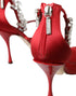 Dolce & Gabbana Red Keira Satin Crystal Sandals – Women's Embellished Heels