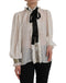 Dolce & Gabbana Off White Silk Blend Ascot Collar Blouse Top