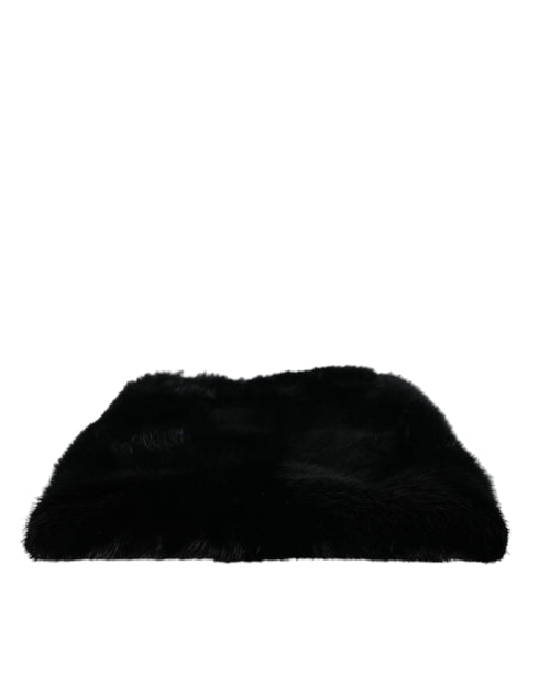 Dolce & Gabbana Black Faux Fur Crossbody Bag with Silver Chain for Women