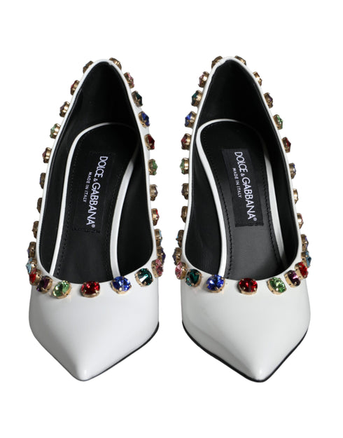 Dolce & Gabbana Women's White Crystal Embellished Calf Leather High Heels Pumps