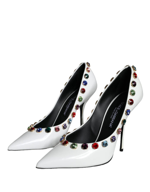 Dolce & Gabbana Women's White Crystal Embellished Calf Leather High Heels Pumps