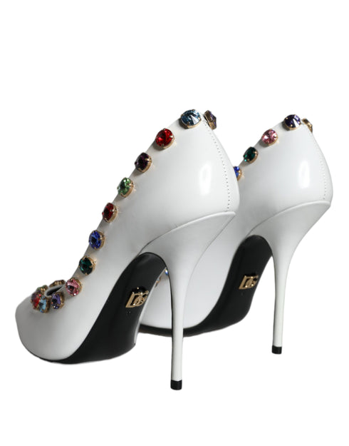 Dolce & Gabbana Women's White Crystal Embellished Calf Leather High Heels Pumps