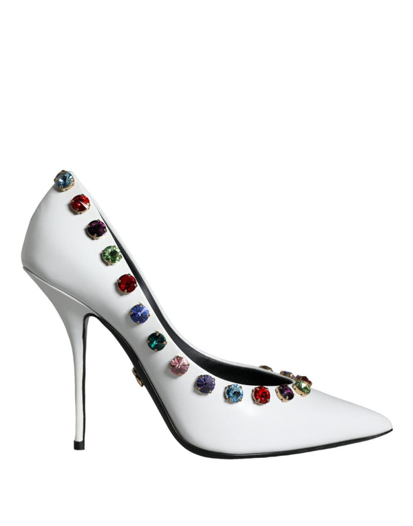 Dolce & Gabbana Women's White Crystal Embellished Calf Leather High Heels Pumps