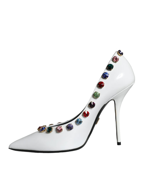 Dolce & Gabbana Women's White Crystal Embellished Calf Leather High Heels Pumps