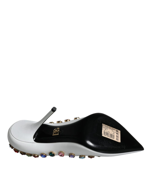 Dolce & Gabbana Women's White Crystal Embellished Calf Leather High Heels Pumps