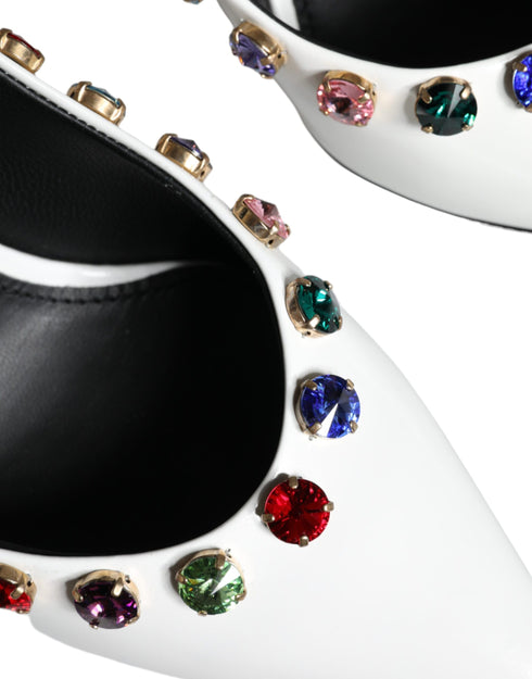 Dolce & Gabbana Women's White Crystal Embellished Calf Leather High Heels Pumps