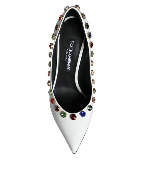 Dolce & Gabbana Women's White Crystal Embellished Calf Leather High Heels Pumps