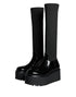 Dolce & Gabbana Knee High Boots Black Leather Jersey Stretch Platform for Women