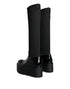Dolce & Gabbana Knee High Boots Black Leather Jersey Stretch Platform for Women
