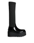Dolce & Gabbana Knee High Boots Black Leather Jersey Stretch Platform for Women