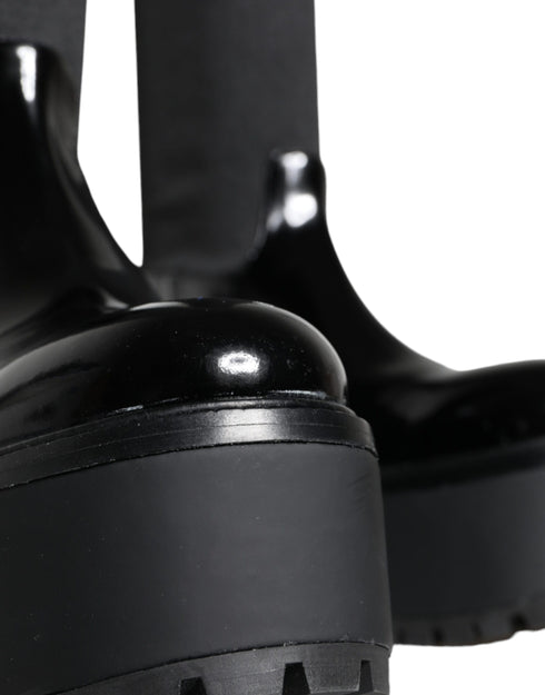 Dolce & Gabbana Knee High Boots Black Leather Jersey Stretch Platform for Women