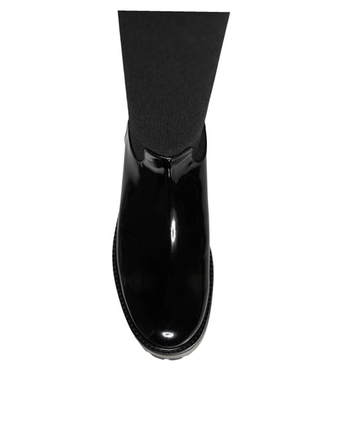 Dolce & Gabbana Knee High Boots Black Leather Jersey Stretch Platform for Women