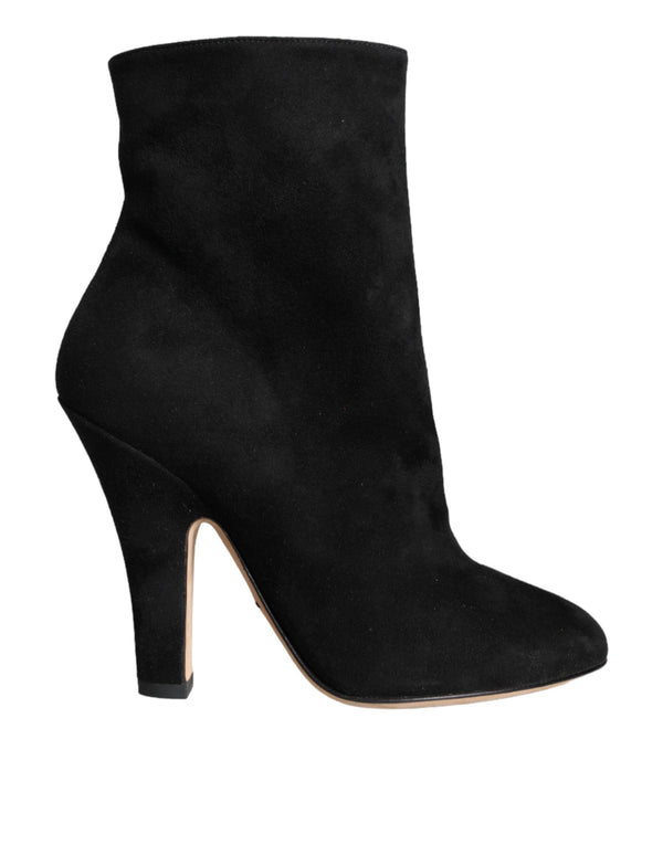 Dolce & Gabbana Mid Calf Boots – Black Suede Leather Heeled Boots for Women
